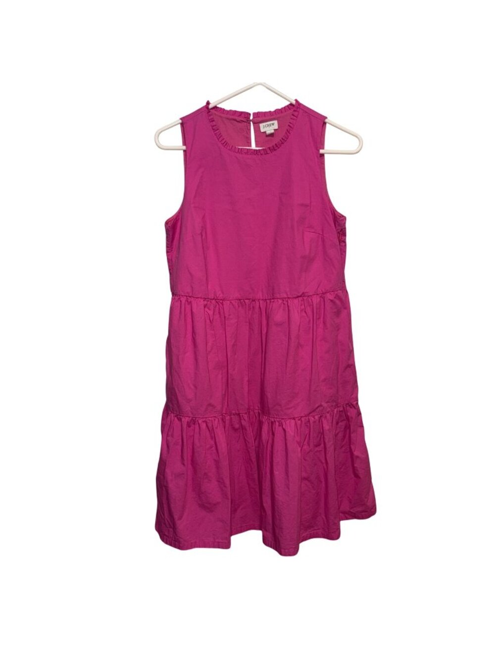 J.Crew Sleeveless Pink Tiered Dress Size 4 100% Cotton Ruffled Neckline & Pocket